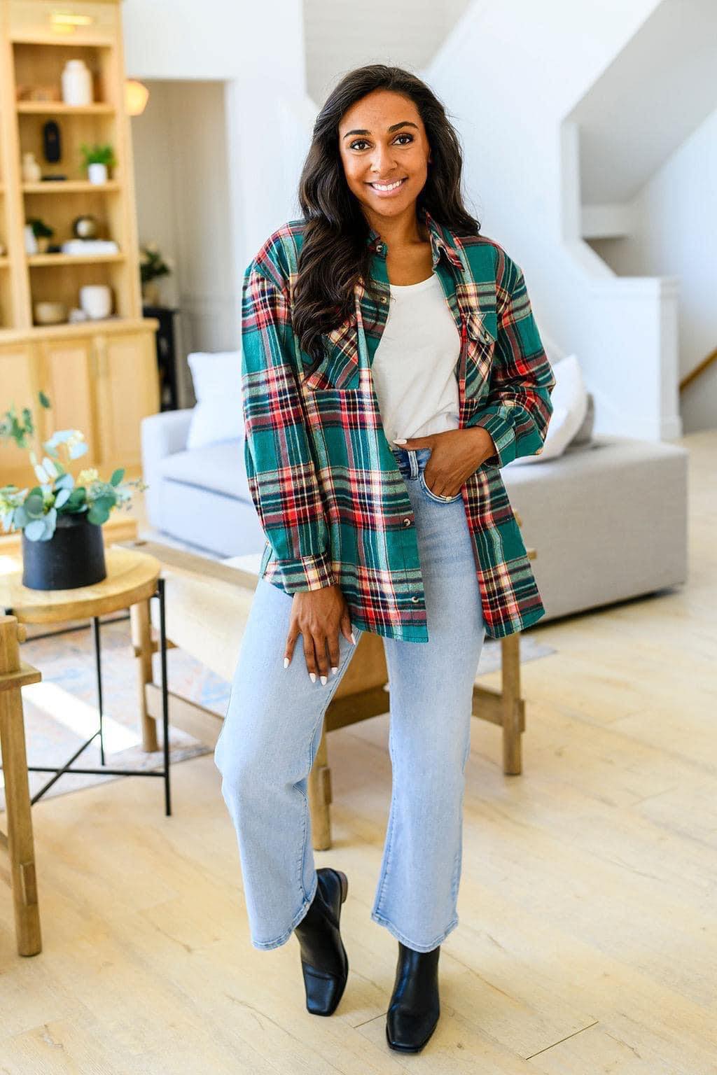 Tania  teal plaid flannel