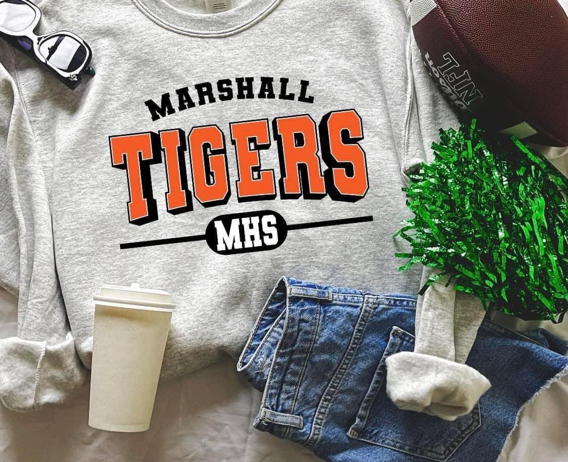 Marshall Tigers  MHS crewneck sweatshirt (MHS can be taken off if you choose)