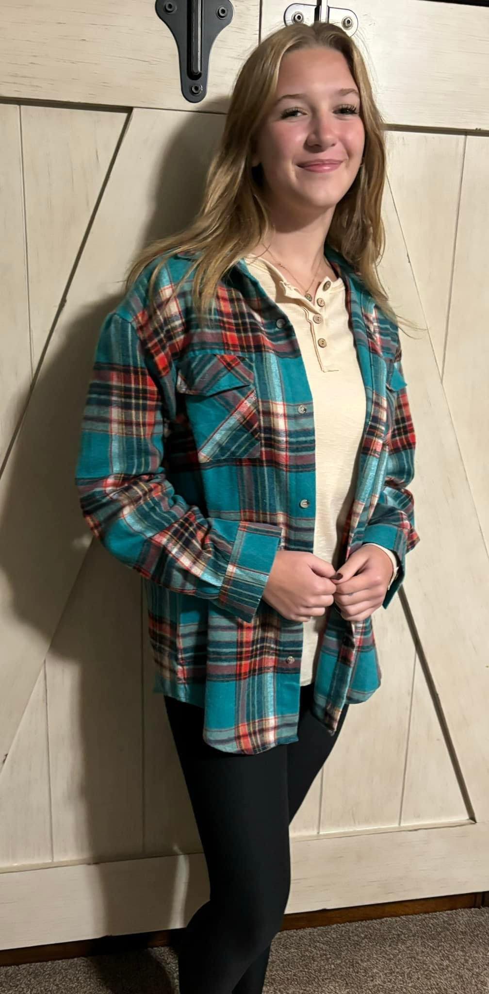 Tania  teal plaid flannel