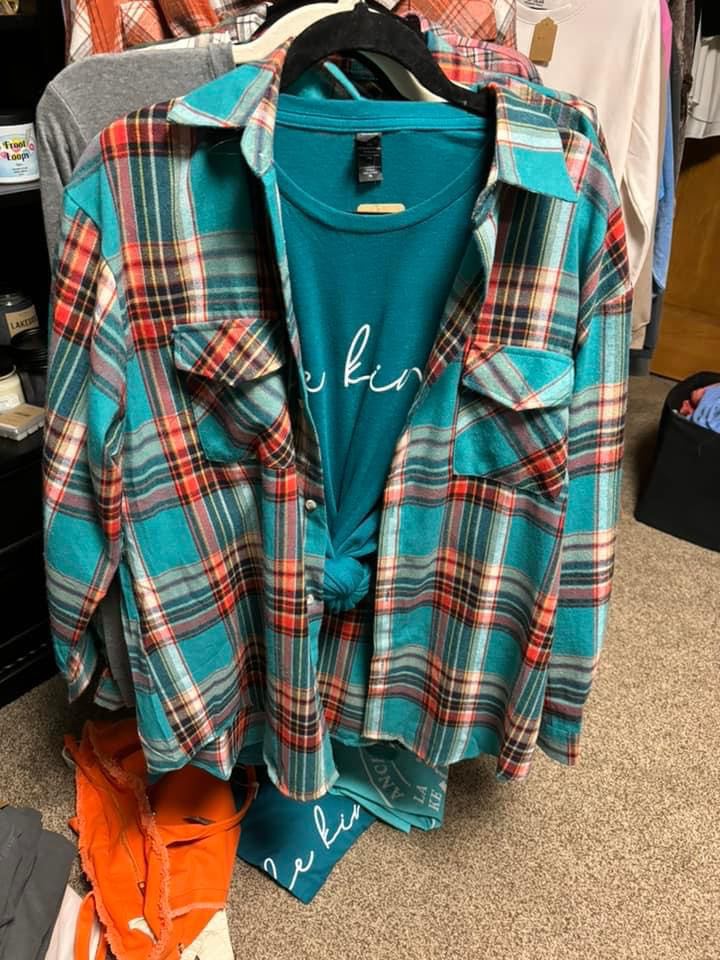 Tania  teal plaid flannel