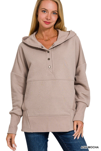 mocha  1/4 button Hoodie