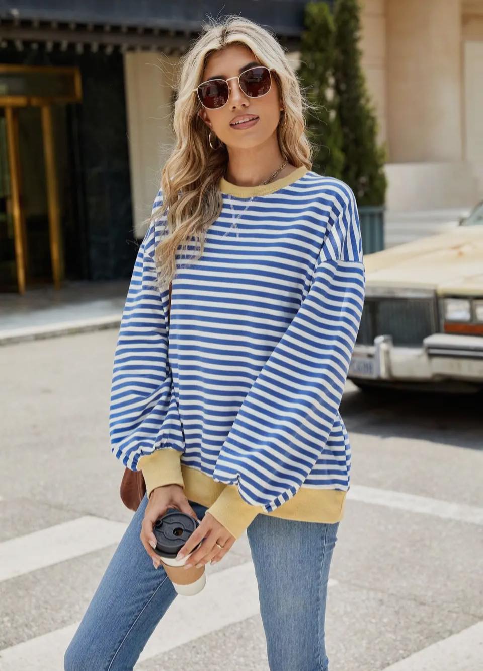 Take me with you blue striped sweatshirt